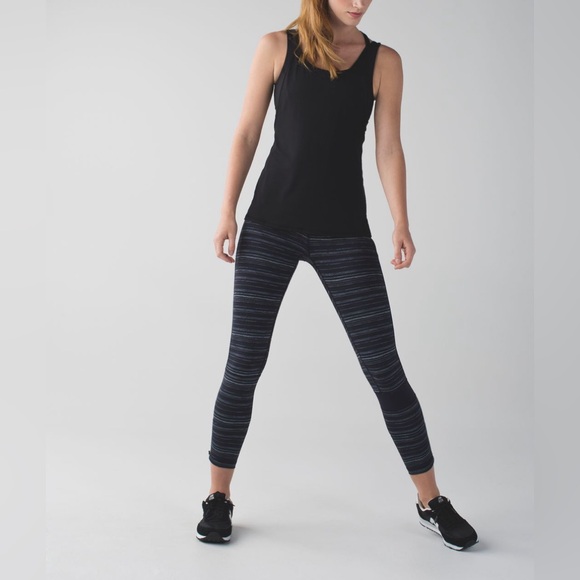 lululemon athletica Pants - Lululemon Run The World 7/8 Tight Cyber Stripe Naval Blue Black‎ / Naval Blue 4